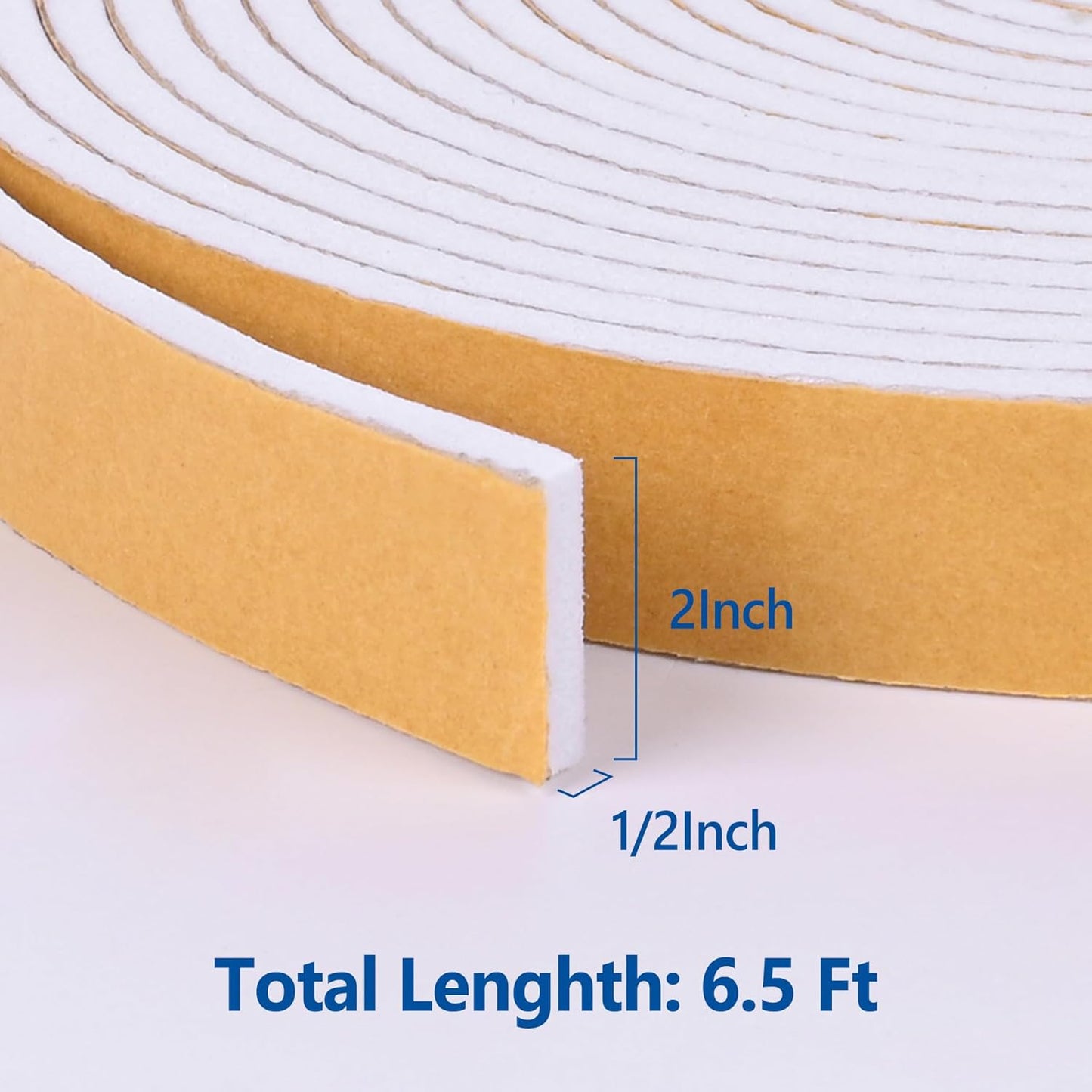 Self Adhesive Foam Tape Weatherstrip 1/2in x 1/4in x 42Ft High Density Foam Insulation Strips Foam Seal Weather Stripping with Strong Adhesive for Door and Window Sound Isolation Soundproofing, White