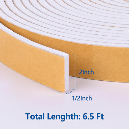 Self Adhesive Foam Tape Weatherstrip 1/2in x 1/4in x 42Ft High Density Foam Insulation Strips Foam Seal Weather Stripping with Strong Adhesive for Door and Window Sound Isolation Soundproofing, White