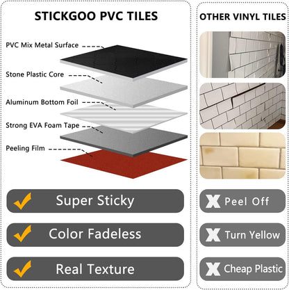 STICKGOO Arabesque Peel and Stick Backsplash Tile, Stick on Backsplash for Kitchen and Bathroom, Beige Marble Look PVC Mixed Metal Aluminum Mosaic Tiles (10 Sheets)