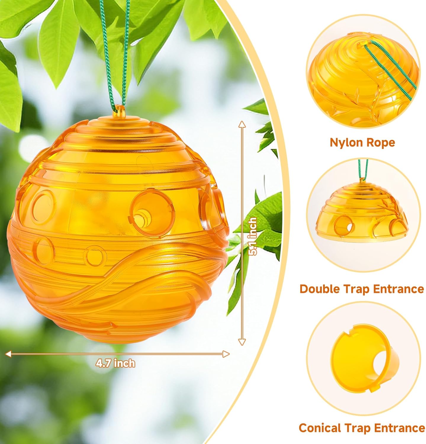 2 Pack Wasp Trap Outdoor Hanging, Resuable Yellow Jacket Trap, Hornet Catcher and Carpenter Bee Traps for Outside