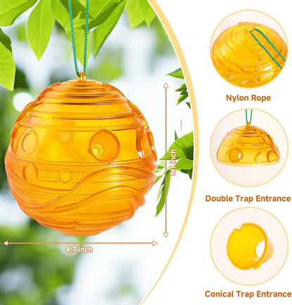 2 Pack Wasp Trap Outdoor Hanging, Resuable Yellow Jacket Trap, Hornet Catcher and Carpenter Bee Traps for Outside