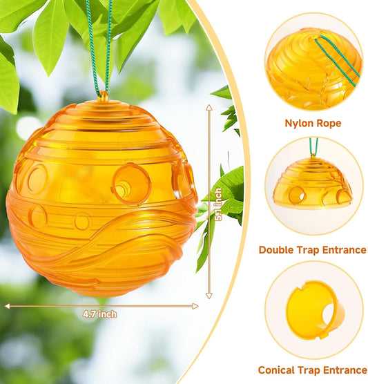 2 Pack Wasp Trap Outdoor Hanging, Resuable Yellow Jacket Trap, Hornet Catcher and Carpenter Bee Traps for Outside