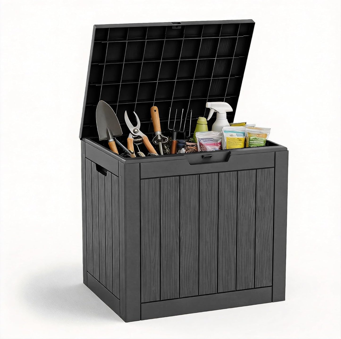 ROJIK 120 Gallon Waterproof Outdoor Deck Storage Box, Lockable Resin Patio Storage Bin with Lid for Garden Tools, Patio Cushions & Outdoor Accessories(Black)