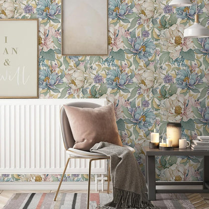 MuralPeel White Poppies Floral Modern Grey Peonies Flowers Peel and Stick Wallpaper Self Adhesive Removable Easy Peel Off Stick on Wall Paper for Bedroom Renter