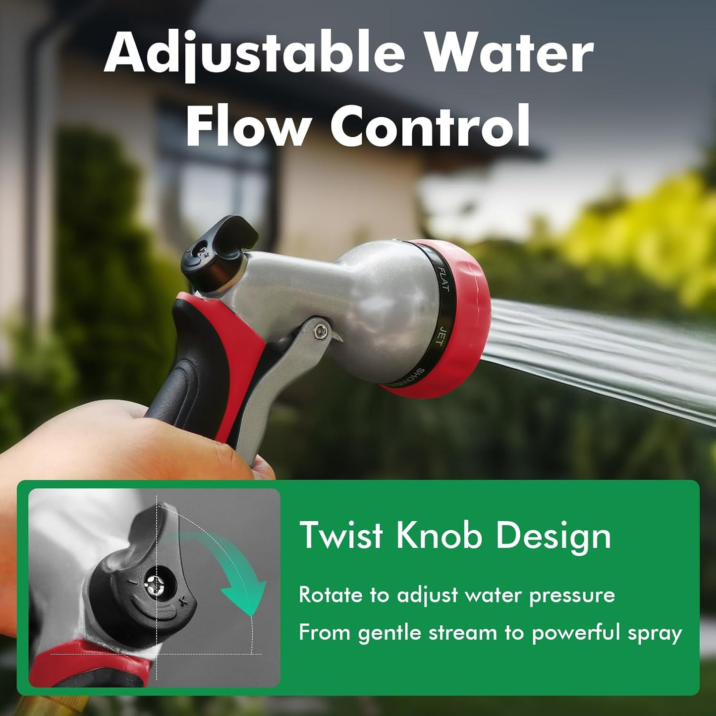 RESTMO Garden Hose Nozzle, Heavy Duty Metal Water Hose Nozzle with 7 Adjustable Spray Patterns, High Pressure Hand Sprayer with Flow Control for Watering Plants & Lawns, Washing Cars & Pets