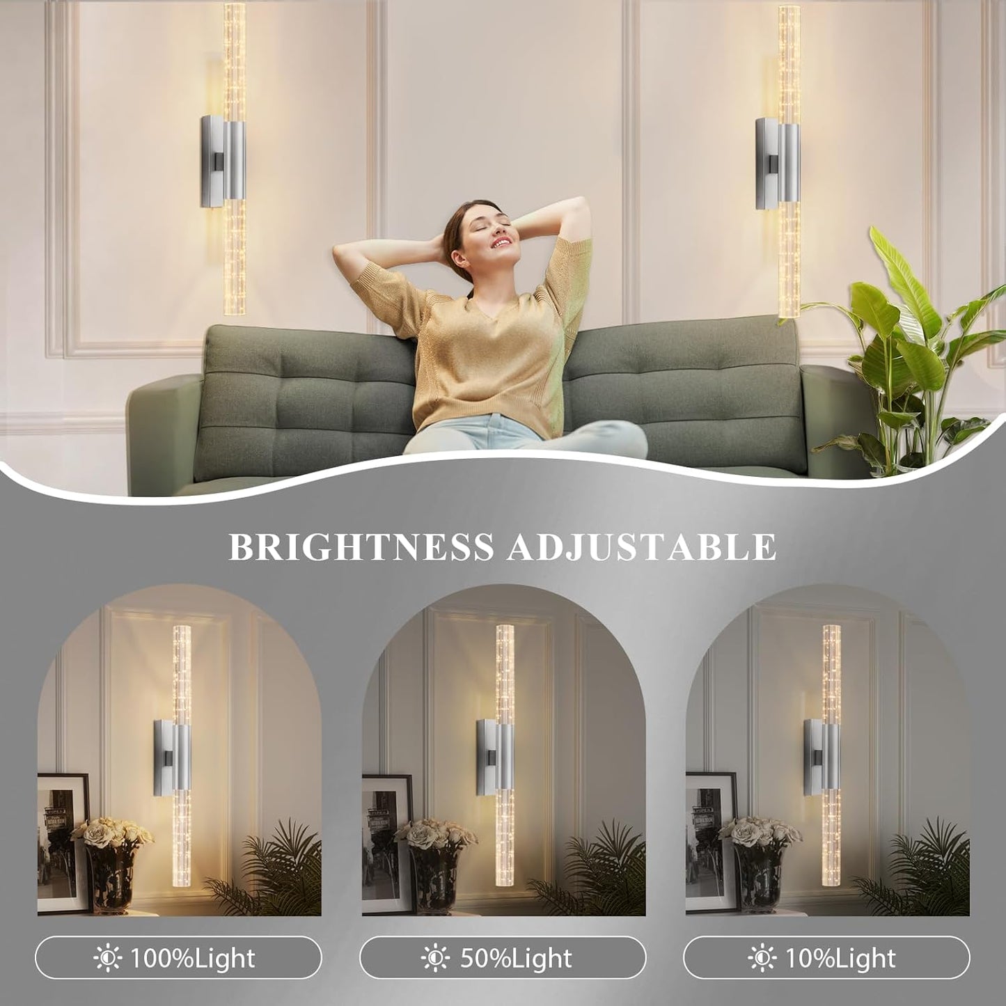 camuucci Battery Operated Wall Sconces Set of 2 Rechargeable Battery Powered Wall Light with 12000mAh Not Hardwired Dimmable Wall Lamp Fixtures for Bedroom Living Room Gold 15.3 Inches