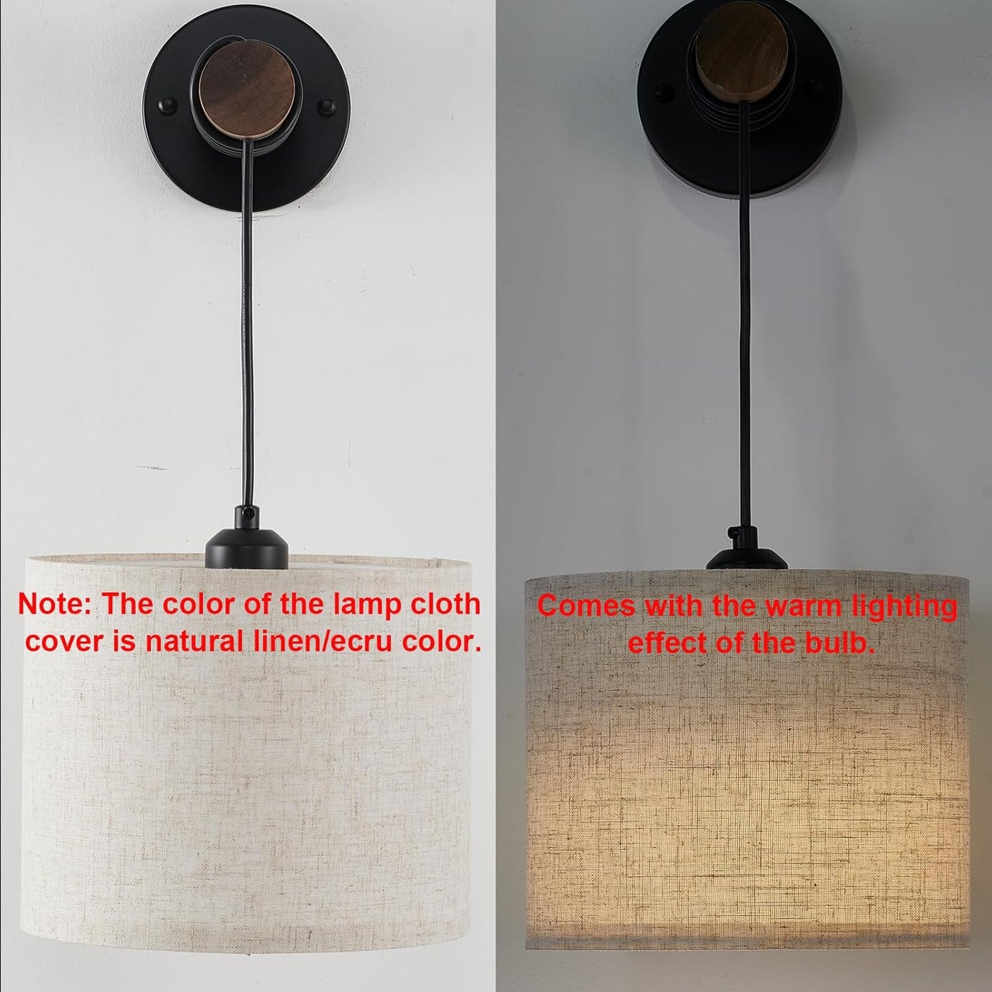 XSDeTu Rechargeable Battery Operated Wall Sconces Set of 2, Modern Battery Powered Wall Light with Wooden Arm & Remote Control, Adjustable 3 Colors Dimmable Wall Lamps for Bedroom, Living Room
