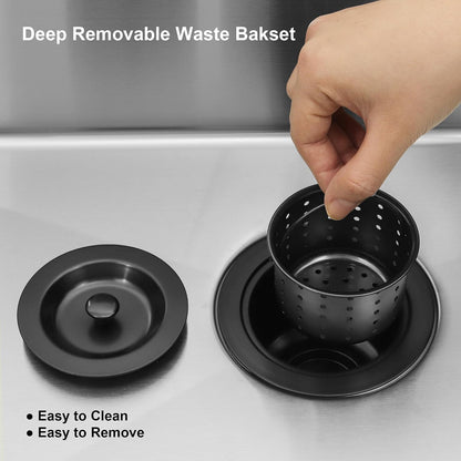 LQS Kitchen Sink Drain Assembly, Kitchen Sink Strainer with Deep Removable Waste Basket, Stainless Steel Sink Basket Strainer with Drain Assembly for 3-1/2-inch Sink Opening Size (Black)