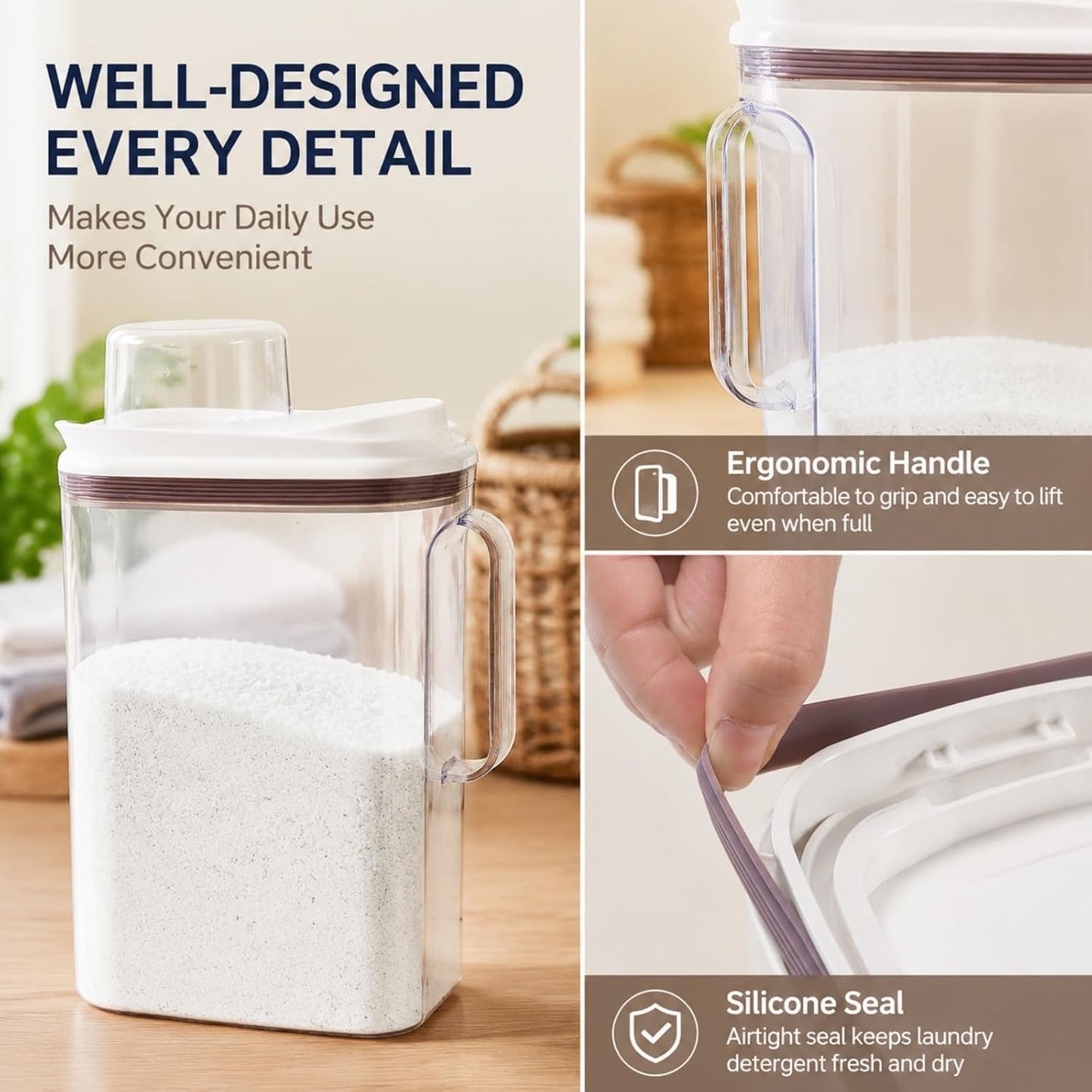 Covzoe Laundry Detergent Dispenser, 3.5L/118 Oz Liquid Laundry Soap Powder Container with Lid, Storage Cereal Organizers, Fabric Softener Dispenser Scent Booster Beads Holder for Laundry Room