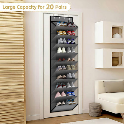 KEEPJOY Over the Door Shoe Organizer, Hanging Shoe Organizer with 4 Hooks, Shoe Holder with 14 Mesh Pockets Closet Door Shoe Storage Bag (White-2Pack)