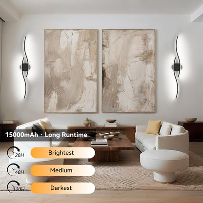 hunhun Battery Operated Wall Sconces Set of Two, Wireless Wall Sconce with Remote Control, Black Rechargeable Sconces 3000K-6500K, RGB Dimmable Wall Lights for Living Room, Hallway, Bedroom (2 Pack)