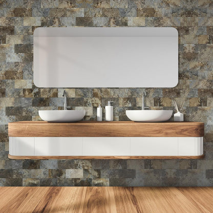 AULIGET 100 Piece Rust Slate Peel and Stick Backsplash Wall Tiles, 3" x 6" PVC Faux Stone Stick on Tiles for Backsplash Kitchen, Bathroom, Laundry Room, Camper, Fireplace