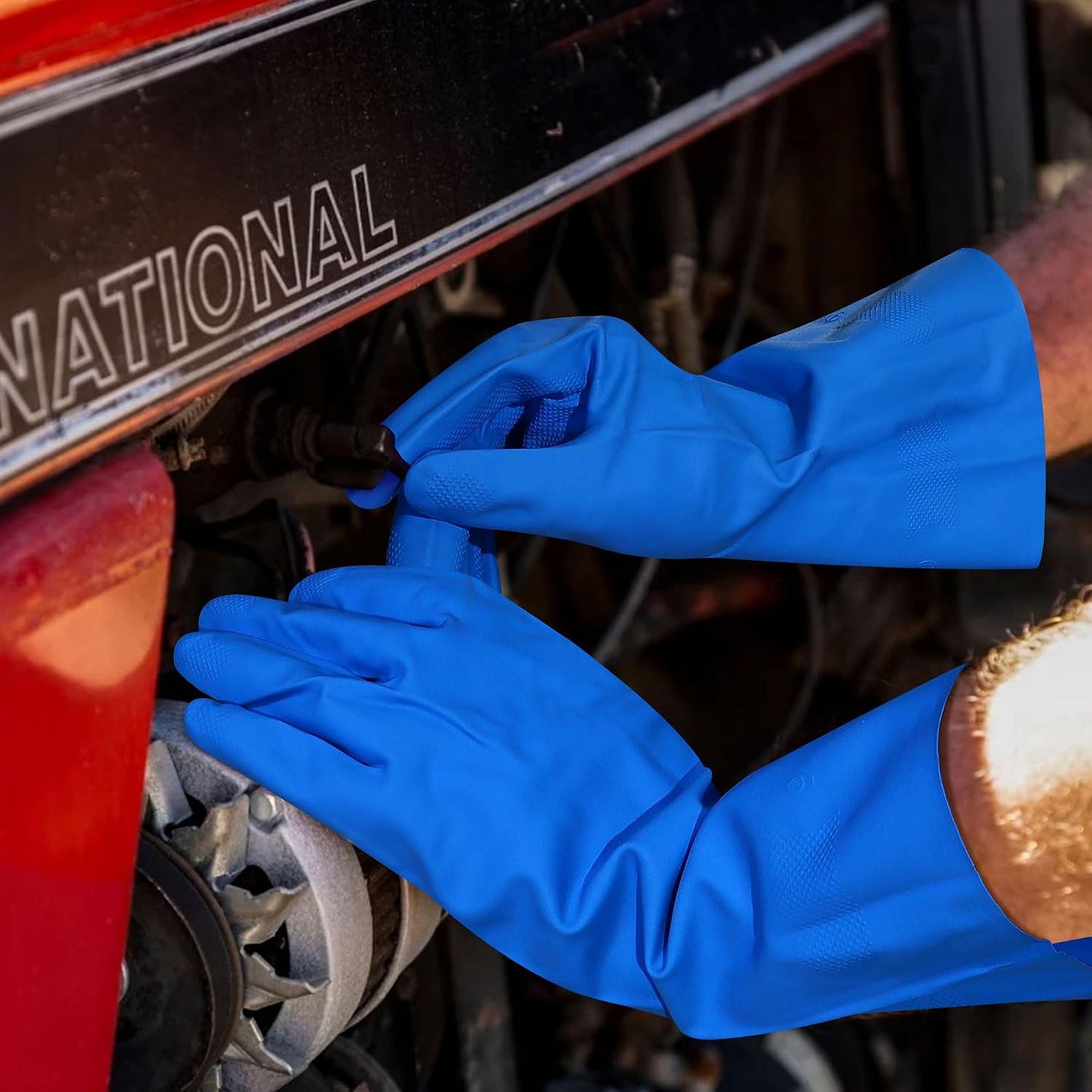 27" Full Arm Pond Gloves, Long Heavy Duty Gloves with Cotton Lining, Waterproof Rubber Chemical Resistant Glove