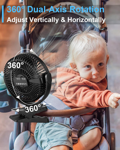 Portable Fan with Remote Control & Timer & LED Lights, 60hrs 12000mAh USB Rechargeable Battery，Clamp/Hanging/Stand Up, Small Clip on Fan for Baby Stroller, Bed, Desk, Camping Tent, Travel