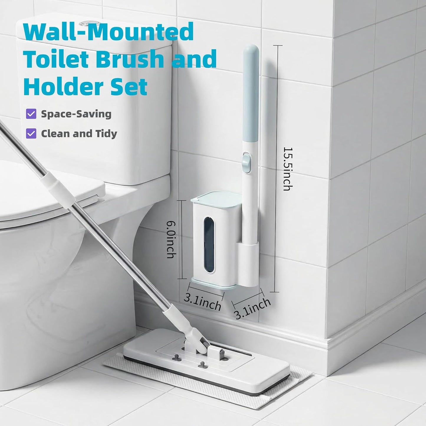 RV Toilet Brush, RV Accessories, Wall Mount Toilet Brush, 64 Toilet Refills | Hands Free Toilet Brush, One-Button Release, RV Toilet Brush and Holder Set, Compact Design, Camper Bathroom Accessories