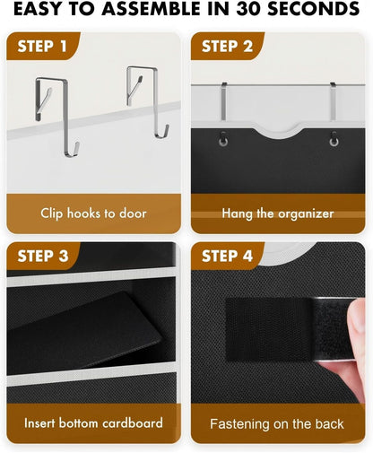 Over the Door Hanging Organizer - Closet Door Organizer and Storage with Large Pockets, Swing-Proof Behind The Door Organizer for Bathroom Nursery (Grey, 1 Pack -Extra Large 6 Tier)