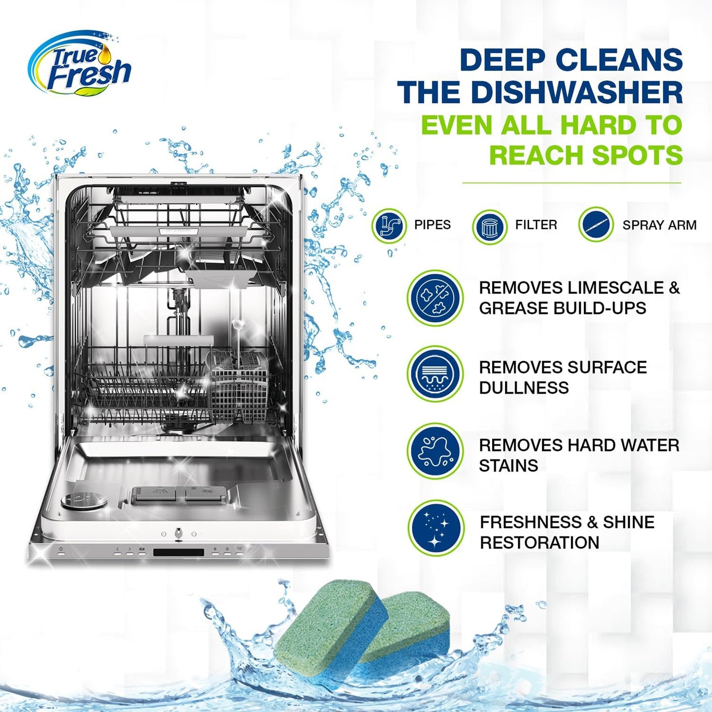 72 Tablets for a Sparkling Kitchen – 48 Dishwasher Cleaner & Washing Machine Cleaner Tablets + 24 Garbage Disposal Deodorizer Packets -Deep Cleaning, Drain Maintenance & Septic Safe Maintainance