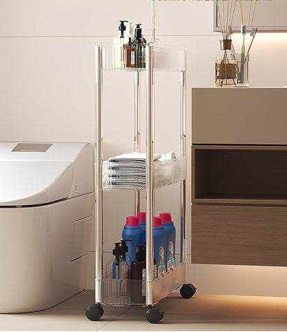 Sooyee 3 Tier Rolling Cart with Wheels, Slim Storage Cart, Under Desk Narrow Rolling Utility Cart Storage Organizer for Office Bathroom Kitchen Laundry Room Narrow Places, White, Plastic and Metal