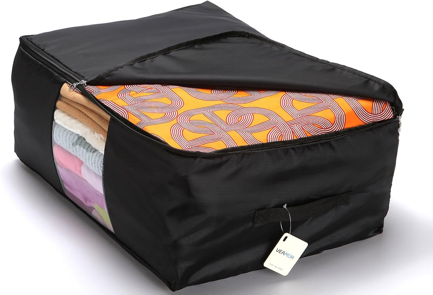 Comforter Storage Bags Pack of 2,Pillow Beddings/Blanket Clothes Organizer Storage Containers with Zippers,Breathable and Moistureproof(Black,2pcs)