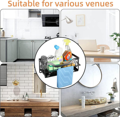Sink Sponge Holder, Kitchen Sink Caddy Organizer,304 Stainless Steel Dish Sponge Organizer with Auto Drain Tray,Dish Soap Dispenser Brush Holder Storage