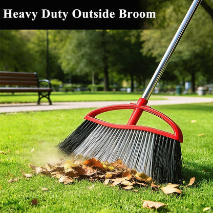 Commercial Heavy Duty Outdoor Broom, 15.7" Extra Wide Angle Broom with 4-Layer Stiff Bristles, Adjustable 38-53.5" Handle for Patio Garage Garden Yard Concrete (Red)