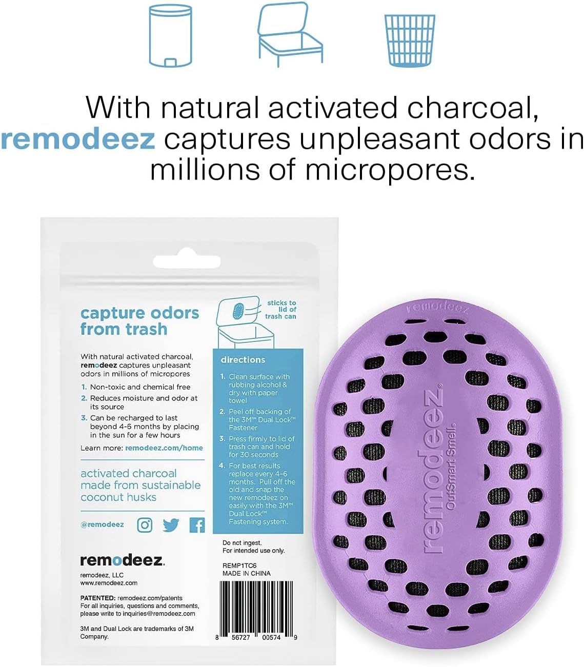 Remodeez Activated Charcoal Trash Can Deodorizer Bags 2-Pack