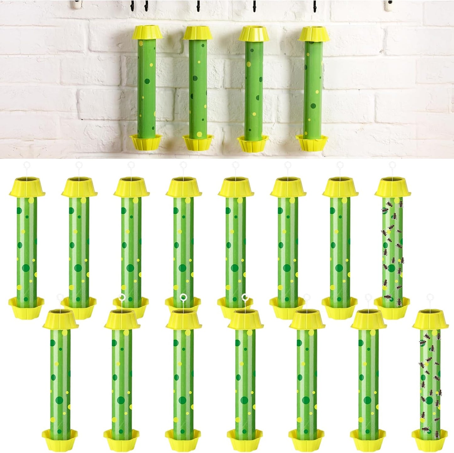 Qualirey 12 Pcs Sticky Fly Trap Fly Stick with Hanging Hook Adhesive Mosquito Catcher for Indoor Outdoor Trap Houseflies and Flying Insects Bee Wasp Moth Fly, 10.2 x 2.5 Inch