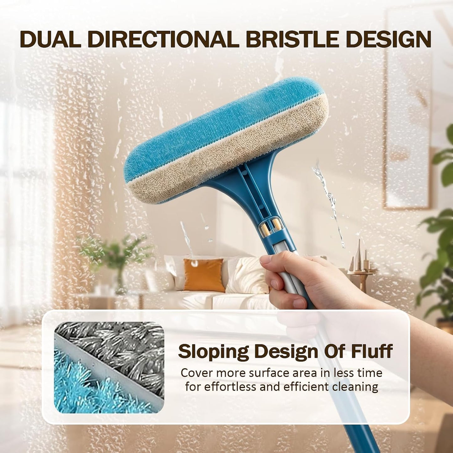 Window Screen Cleaning Brush, 2 in 1 Net Window Mesh Screen Cleaner Tool with Squeegee, Wet Dry Dual-Use Multi-Purpose Cleaning Brush for Dusty Corners, Patio Door Porch Screens, Blue