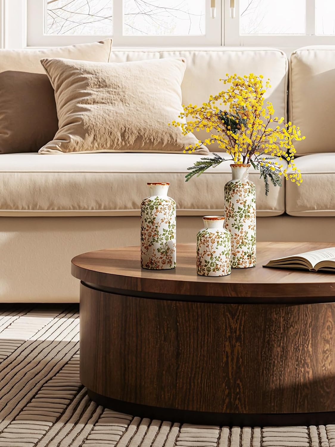 LE TAUCI Ceramic Vase Set of 3, Matte Flower Vases for Fresh or Dried Flowers, Modern Farmhouse Home Decor for Coffee Table, Mantel, Shelf, Entryway, Speckled White