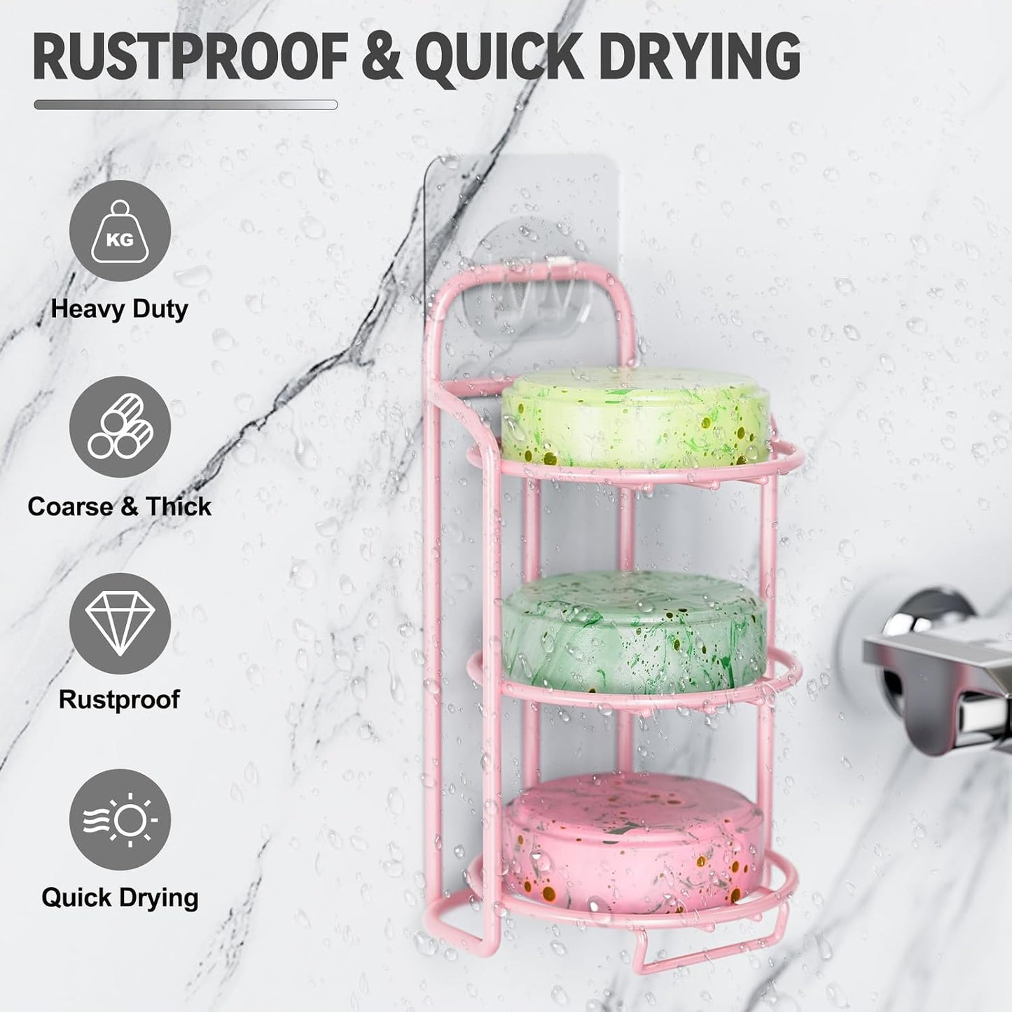 Yoshiky 3-Tier Shower Soap Shampoo Bar Holder, Self Adhesive & Freestanding Draining Bathroom Soap Dish Caddy for Bathroom Wall Accesories Decor