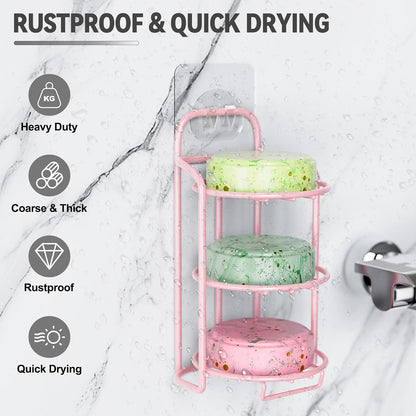 Yoshiky 3-Tier Shower Soap Shampoo Bar Holder, Self Adhesive & Freestanding Draining Bathroom Soap Dish Caddy for Bathroom Wall Accesories Decor
