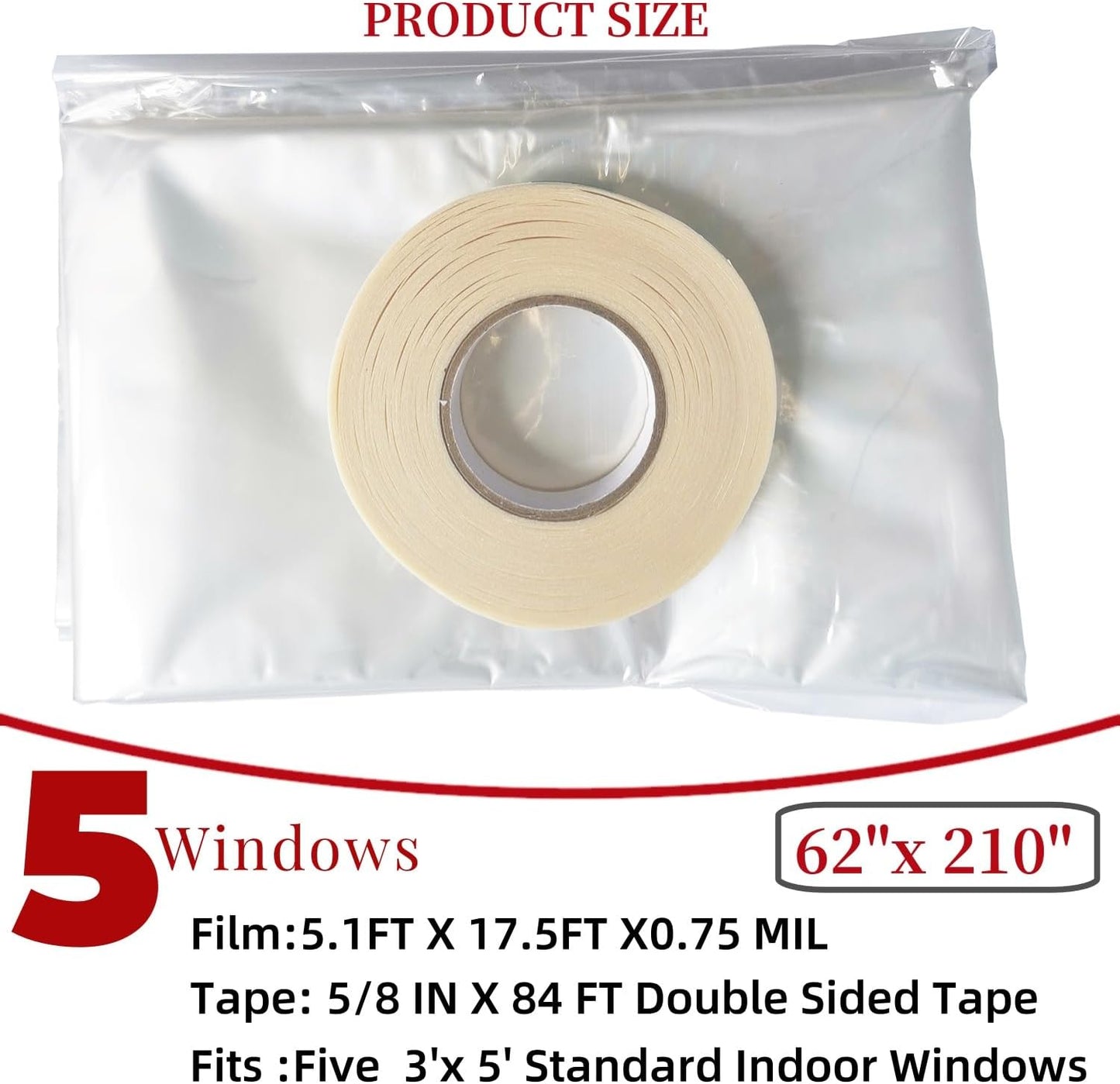 10-Window Shrink Film Window Insulation kit（62-Inch x 420-Inch），Insulating Film Window Kit Keeps Cold Air Out and Warm Air in (10 Windows)