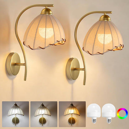 Battery Operated Wall Sconce Set of 2, Rechargeable Wireless Sconces with Dimmable Detachable Magnetic Bulbs and Remote, 3 Colors Wall Lights for Bedroom Living Room Hallway Fireplace