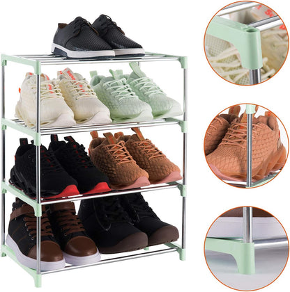 3-Tier Stackable Small Shoe Rack, Lightweight Shoe Shelf Storage Organizer for Entryway, Hallway and Closet(Black)