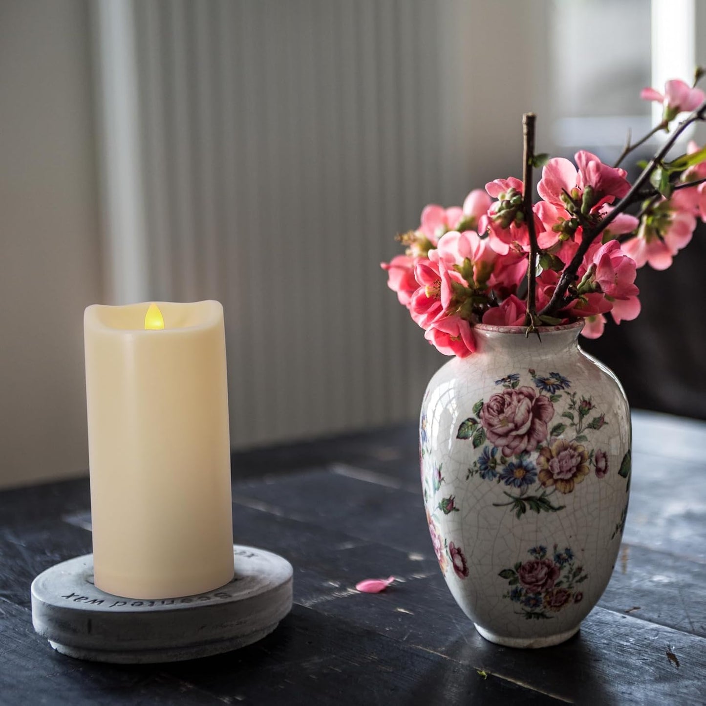Flameless Flickering Candles with Remote and Timers, 1000 Hours Waterproof Outdoor Indoor Battery Operated LED Pillar Candles, Ivory Plastic, Set of 3(D 3" x H 4" 5" 6")