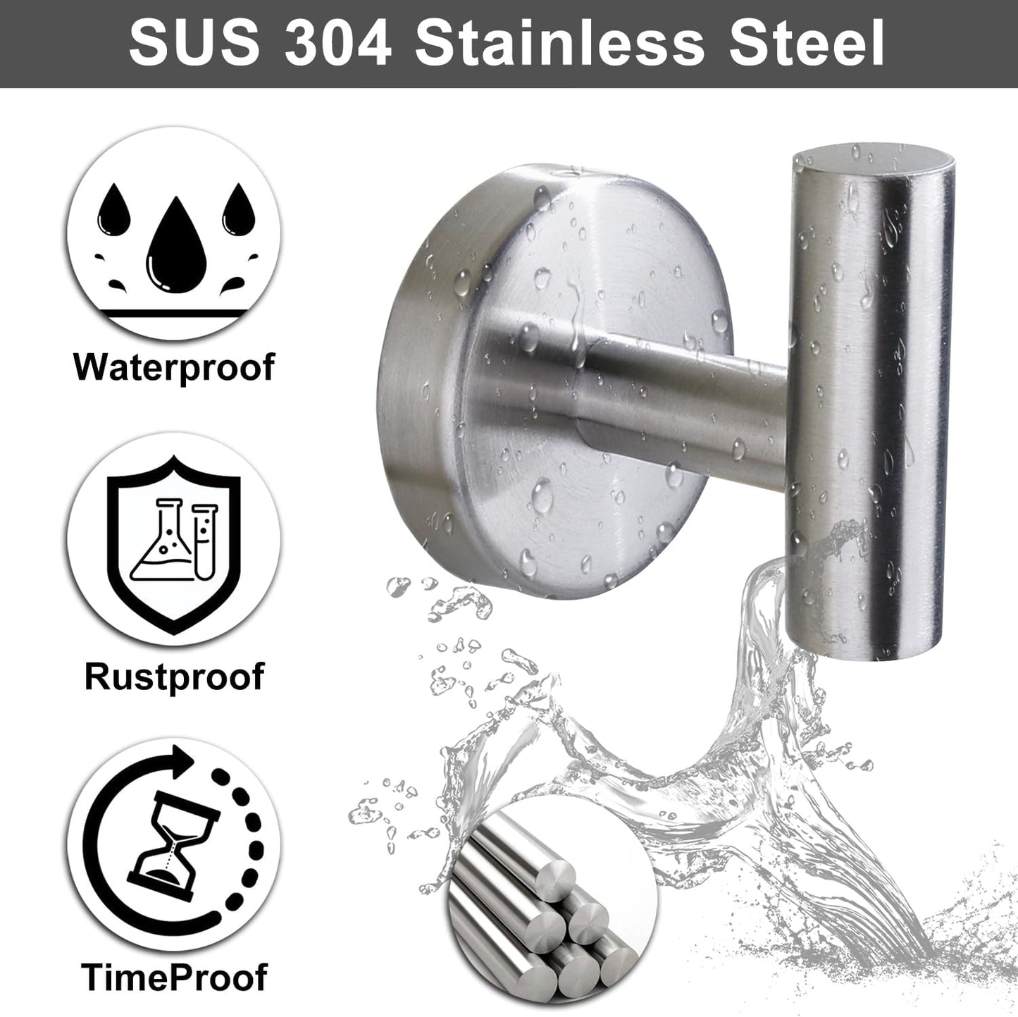 Bntuk Adhesive Hooks Heavy Duty Wall Hooks Stainless Steel Waterproof Shower Hook, Adhesive Holder Coat Hook for Hanging, Wall Mounted Towel Hooks for Bathroom Glass Window- 2 Pack