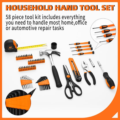 144-Piece General Household Hand Tool Kit with Plastic Toolbox Pink | Basic General Hand Tool Kit, Household Tool Set, for Home Repair, Office & College Dormitory Use, Daily Use for Women