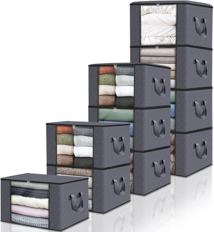 Fab totes 6 Pack Storage Bags for Clothes and Blanket, Foldable Closet Organizers and Storage with Zippers, Clear Window and Handles, Fabric Storage Bins for Sweater, Comforter, Bedding,Linen Sheets