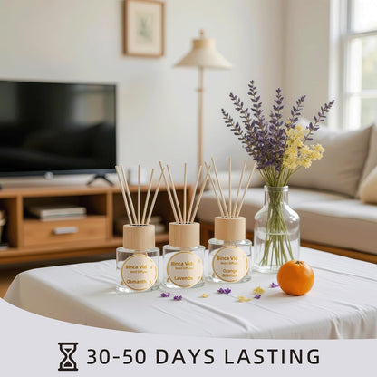 Reed Diffuser Set, Binca Vidou Lavender & Vanilla Natural Scent Oil Diffusers with Sticks for Home Office Bathroom Aromatherapy Decor 1.69oz x 2