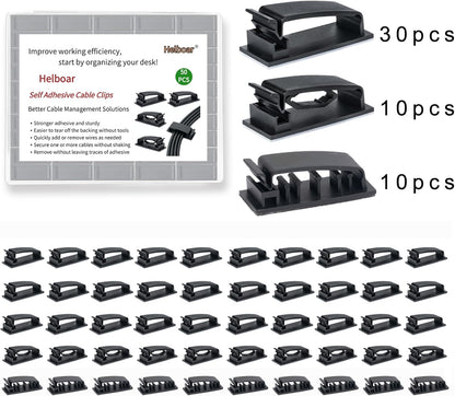 Cable Clips 50PCS, Self Adhesive Cable Management Clips, Cord Organizer Wire Clips Cord Holder for Appliances PC Wall Ethernet Cable Under Desk Nightstand Home Office Car