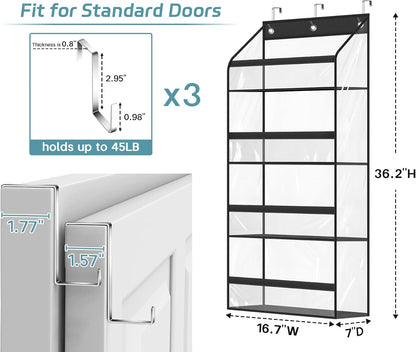AOODA Clear Over the Door Hat Racks for Baseball Caps, Large Holds up to 72 Caps Hat Storage Organizer for Closet Wall, Deep Pockets Hanging Snapback Holder Shelves with 3 Hooks, White