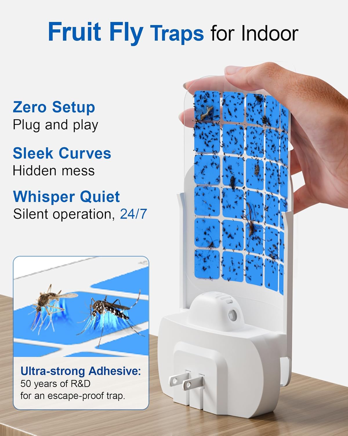 WowCatch Plug-in Flying Insect Trap for Indoors, Fly Trap for Fruit Flies, Gnats & House Flies, UV Light Indoor Bug Catcher for Home, Kitchen, Mess-Free Alternative to Bug Zapper, 1 Device 2 Refills