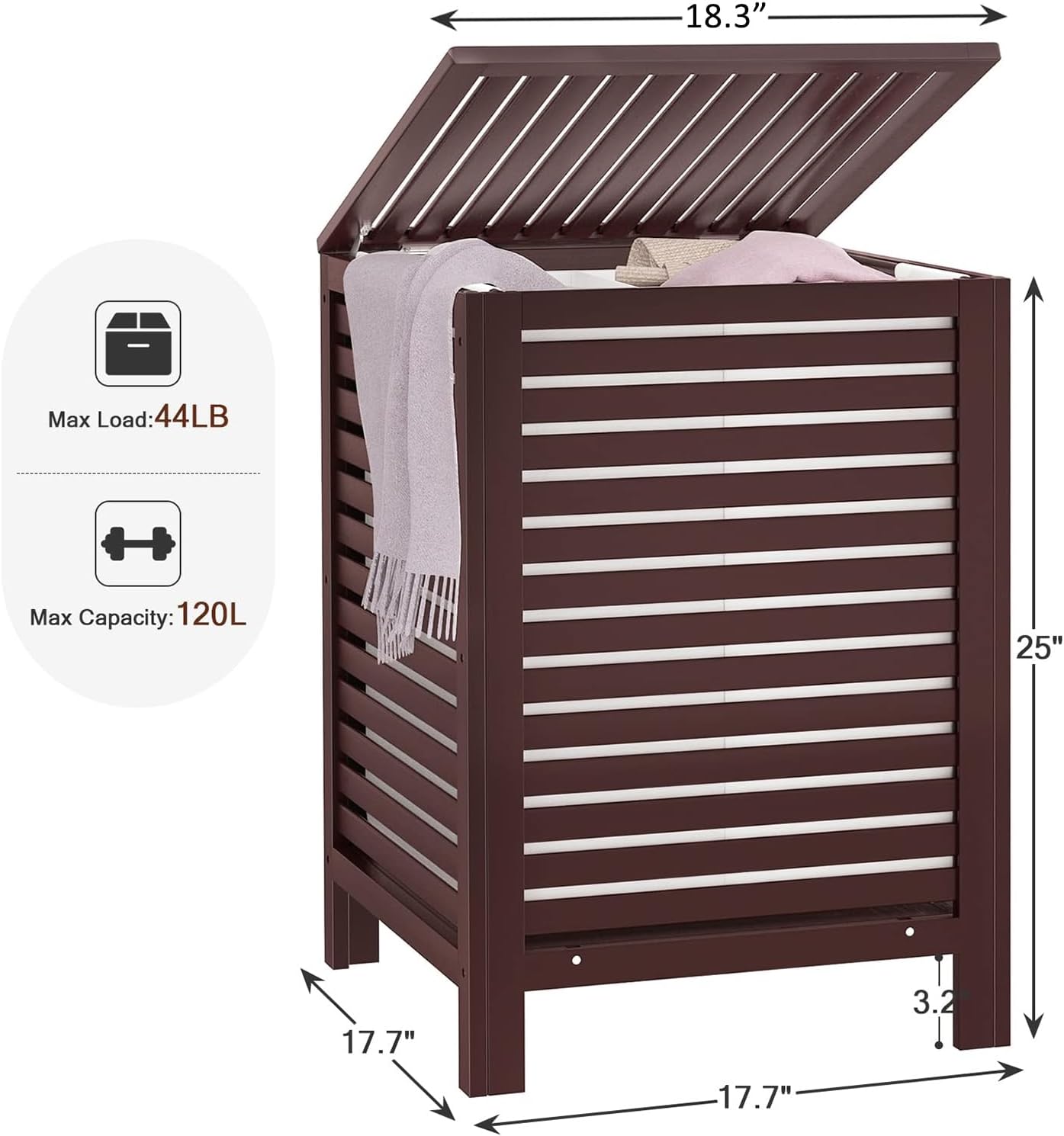 Homykic Bamboo Laundry Hamper with Lid, 120L Large Clothes Laundry Sorter with Removable 2-Section Liner Bag, Raised Laundry Basket Organizer for Clothing, Bathroom, Bedroom, Laundry Room, Natural