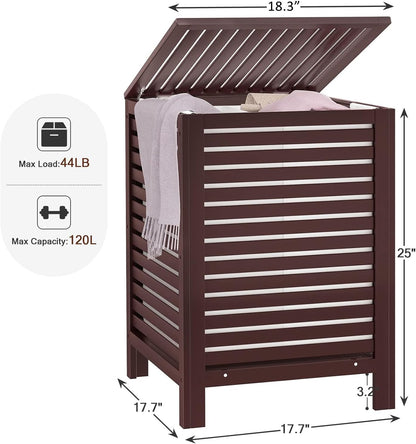 Homykic Bamboo Laundry Hamper with Lid, 120L Large Clothes Laundry Sorter with Removable 2-Section Liner Bag, Raised Laundry Basket Organizer for Clothing, Bathroom, Bedroom, Laundry Room, Natural