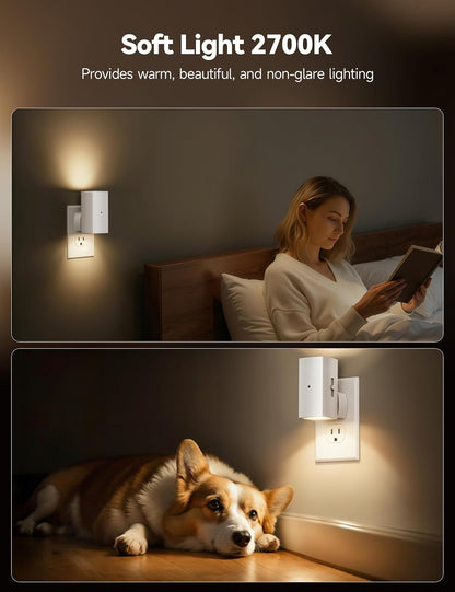 Brightown 2 Pack Night Lights Plug Into Wall, Modern Night Light with Rotating Plug, Dusk to Dawn Sensor, 0-100LM Stepless Dimming Nightlights, Home Decor for Hallway Bedroom Bathroom, Soft White