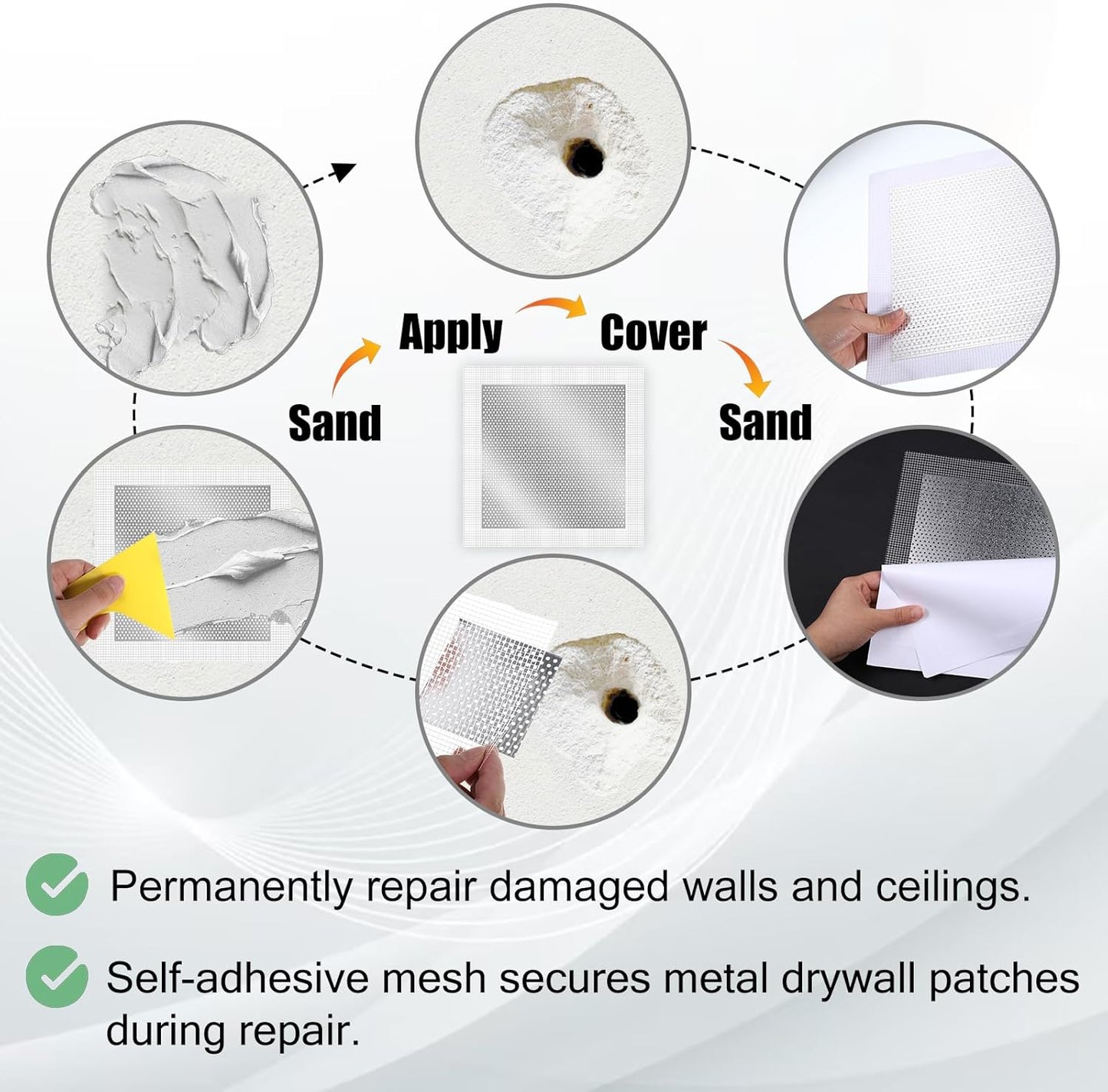 10 X 10 Inch Drywall Repair Patch, 6 Pack Drywall Repair Kit Large Hole PatchRepair for Drywalls Heavy Duty Self-Adhesive Mesh Drywalls Patch Kit, Wll Patchs Sheetrock Repairs for Drywall-Plaster Wall