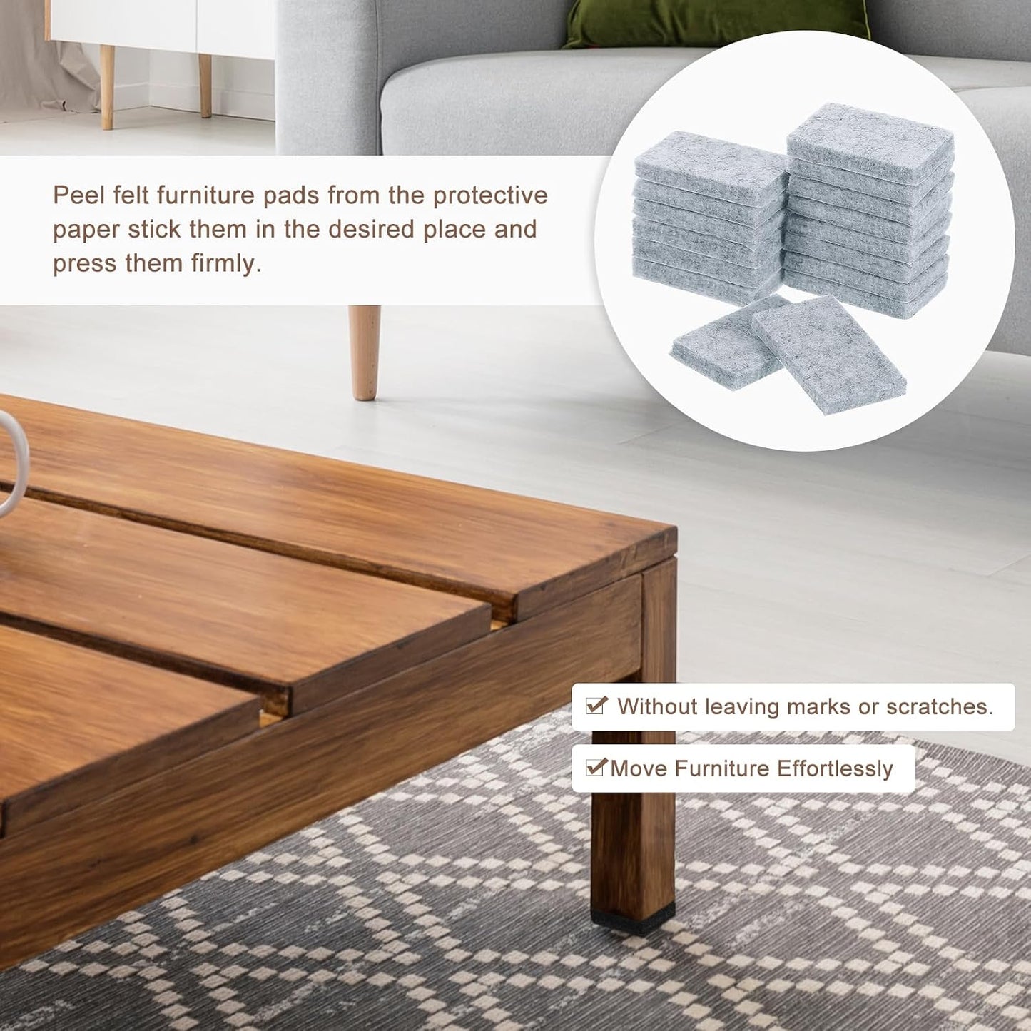 uxcell Furniture Pads, 16Pcs 1.4"x0.9" - Rectangle Self Adhesive Felt Furniture Pads, Hardwood Floor Protectors for Furniture Feet Chairs Legs (Brown)