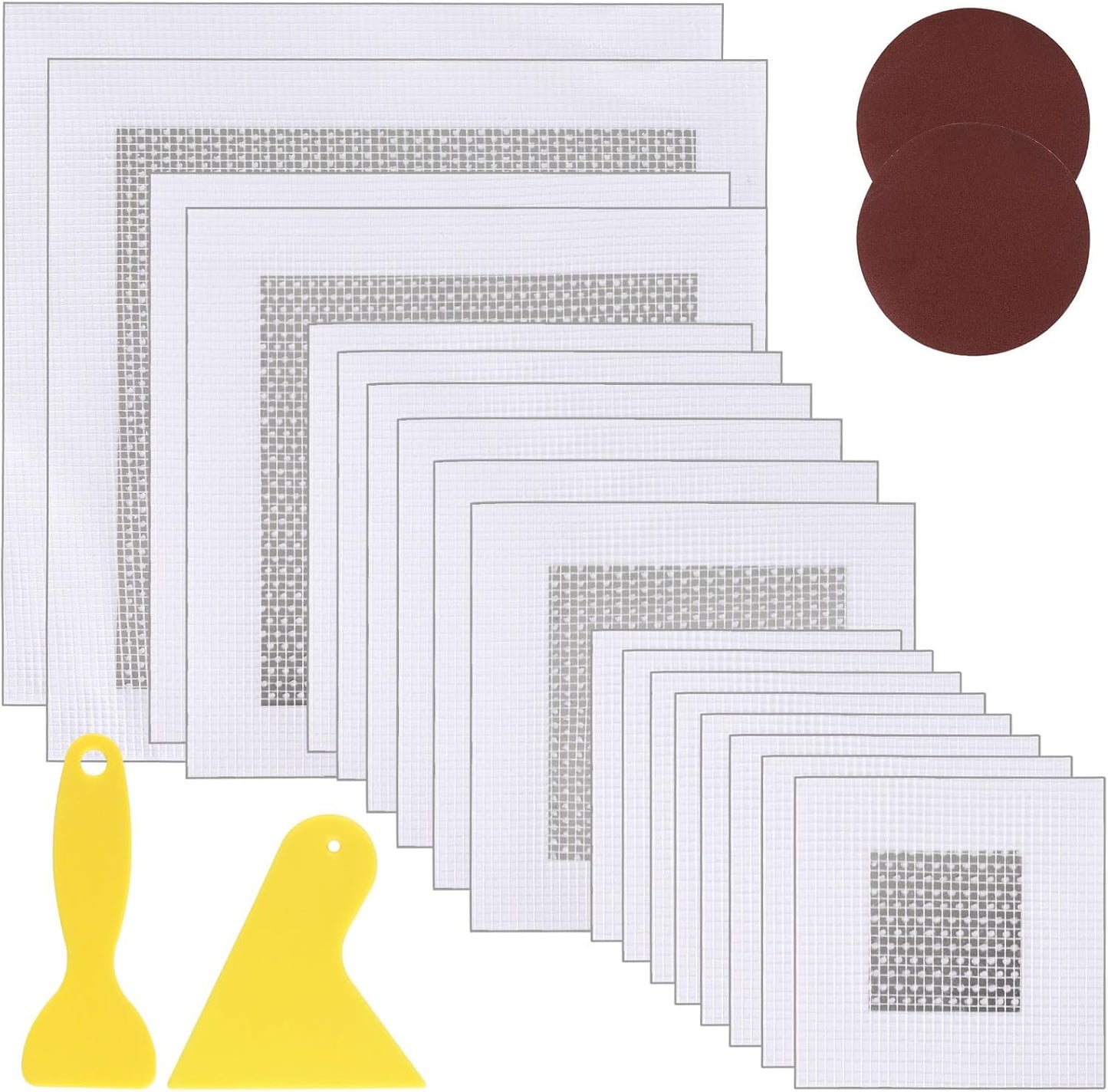 22 Pcs Drywall Repair Kit, 2/4/6/8 Inch Dry Wall Patch Kits, Self Adhesive Aluminum Mesh with Scraper and Sandpaper for Hole Repair