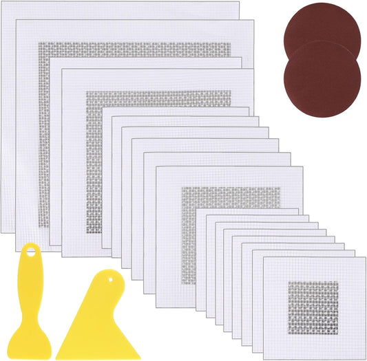 22 Pcs Drywall Repair Kit, 2/4/6/8 Inch Dry Wall Patch Kits, Self Adhesive Aluminum Mesh with Scraper and Sandpaper for Hole Repair