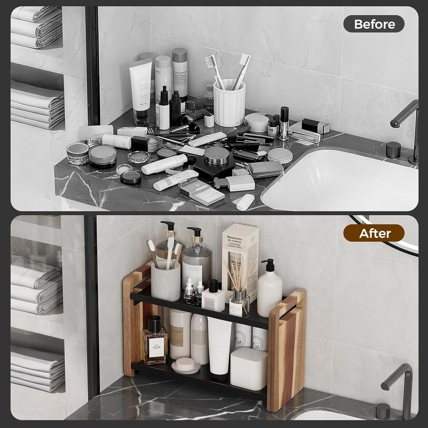 Bathroom Counter Organizer,Bathroom Counter Shelf,Bathroom Organizers,Under Sink Organizer,Cologne Organizer For Men,Colognes Stand,Cologne Cabinet,Vanity Shelf(Black 2 Tier)